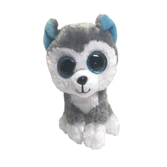 Ty Beanie Boos Plush Slush Gray White Husky Dog Blue Glitter Eyes Stuffed Animal - Picture 1 of 5